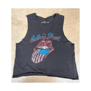 The Rolling Stones American Flag Gray Gray Cropped Oversized Cotton Tank